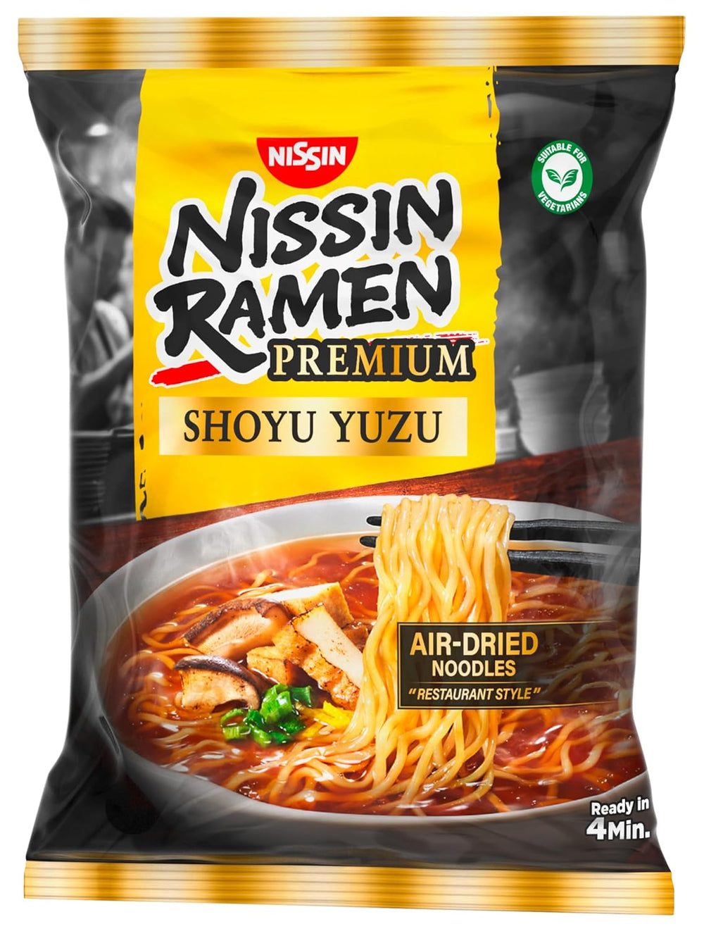 Nissin Ramen Premium - Shoyu Yuzu Paquete de 10 fideos instantáneos secos al aire estilo japonés con sabor a salsa de soja Yuzu y puerro seco (10 x 92,7 g)