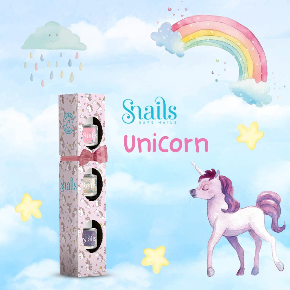 Set de regalo de esmalte de uñas Snails Kids 510409, Mini Unicorn 3x5ml, a base de agua, lavable, seguro, vegano