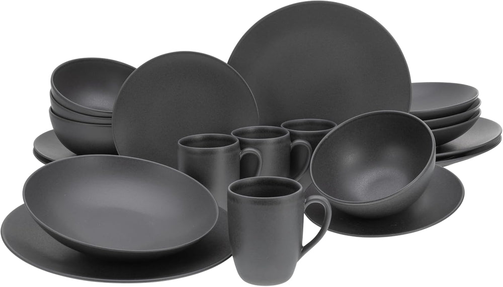 Creatable, 23146, seria SOFT TOUCH BLACK, set de veselă cu 20 de piese, serviciu combinat din gresie, potrivit pentru mașina de spălat vase și cuptorul cu microunde, fabricat în Portugalia