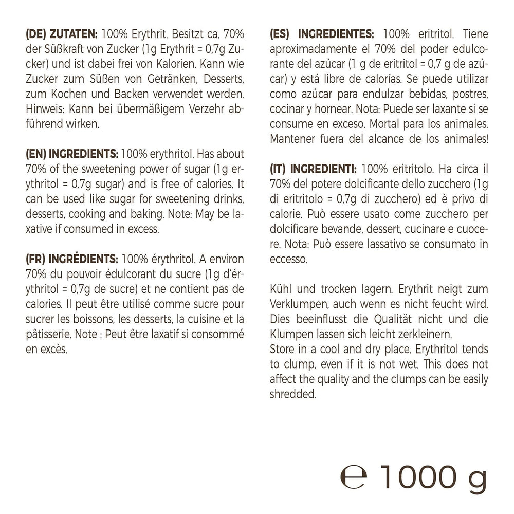 Greatvita Eritritol 1000 G | Kalorienfreie Süßungsmittel & Zucker-Alternativa | Zahnfreundlich, Gut Löslich y sin gluten | Ideal para comidas rápidas, postres y edulcorantes horneados Naty Shop