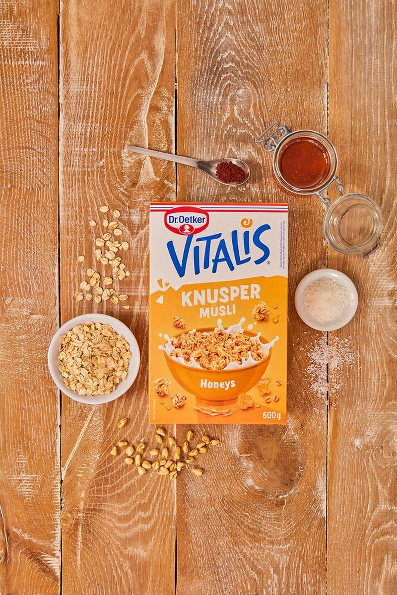 Dr. Oetker Vitalis Crunchy Honeys: Muesli crujiente con miel para desayunos y meriendas, paquete de 5 (5 x 600 g)