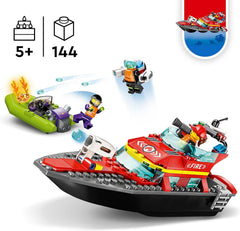 LEGO 60373 City Feuerwehrboot, Spielzeug, das im Wasser wimmt, mit Rennboot, 3 Minifiguren and Jetpack, Feuerwehr-Boot-Spielzeug Geschenkide für Jungen and Mädchen ab 5 Jahren