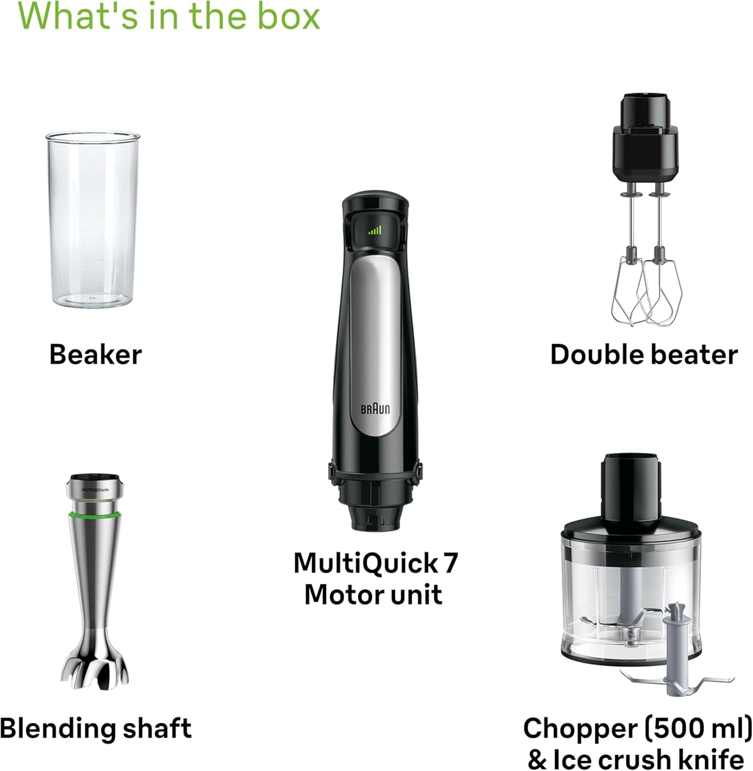 Braun Household Hogar Multiquick 7 Batidora, Spritzschutz, Spülmaschinenfest, Bpa-Frei, 600 Ml, Zerkleinerer 500 Ml, Eisklinge, MQ 7035XBI, 1000 W, Negro, MQ7035XBI Cocina Naty Shop