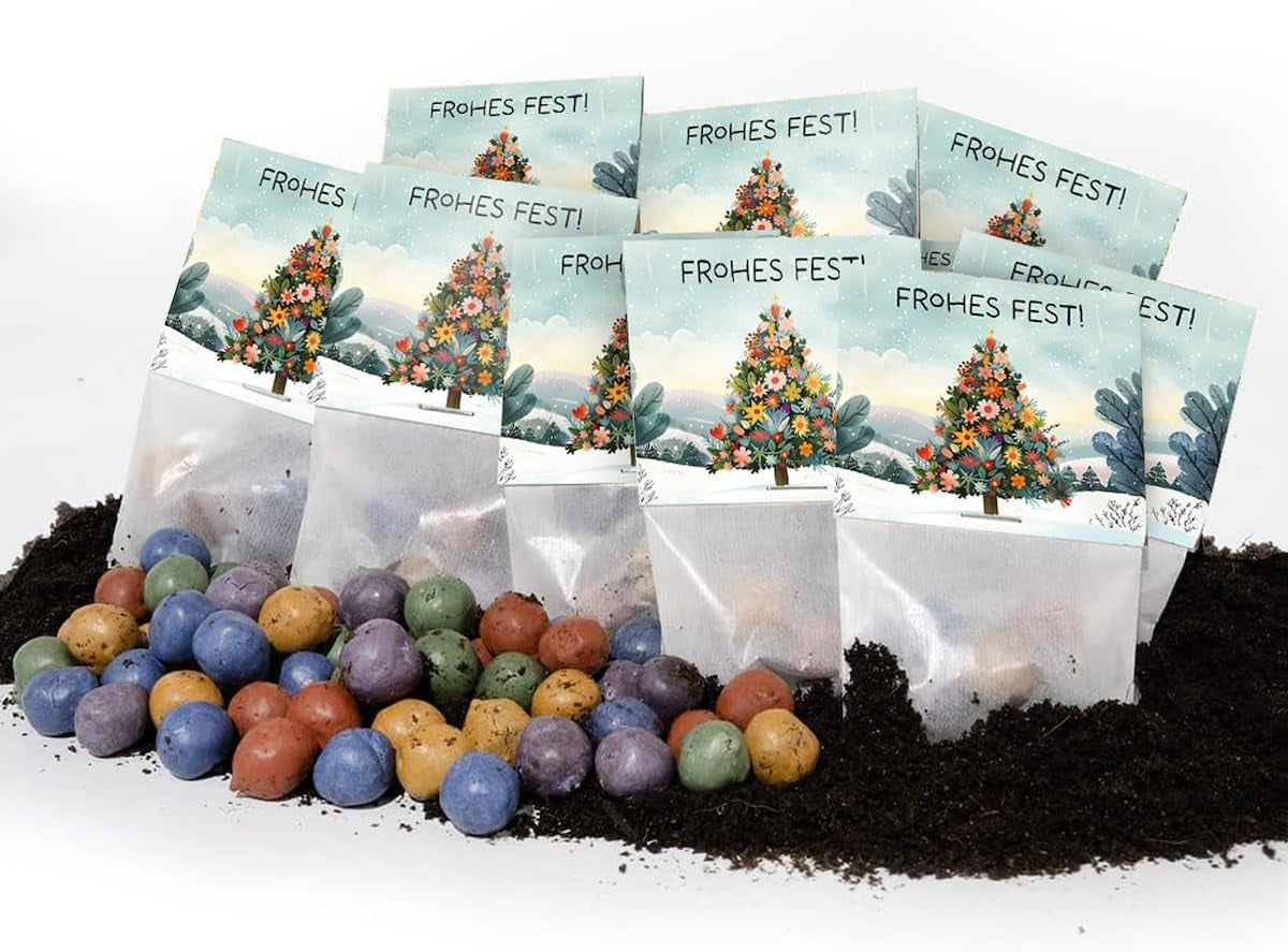 10 X Blumenmurmeln "Frohes Fest" | Kleines Geschenk & Nachhaltiges Mitgebsel Zu Weihnachten | Saatbomben Für Kollegen, Gäste & Kinder | Kleinigkeit Zum Advent, Adventskalender-Füllung Oder Nikolaus