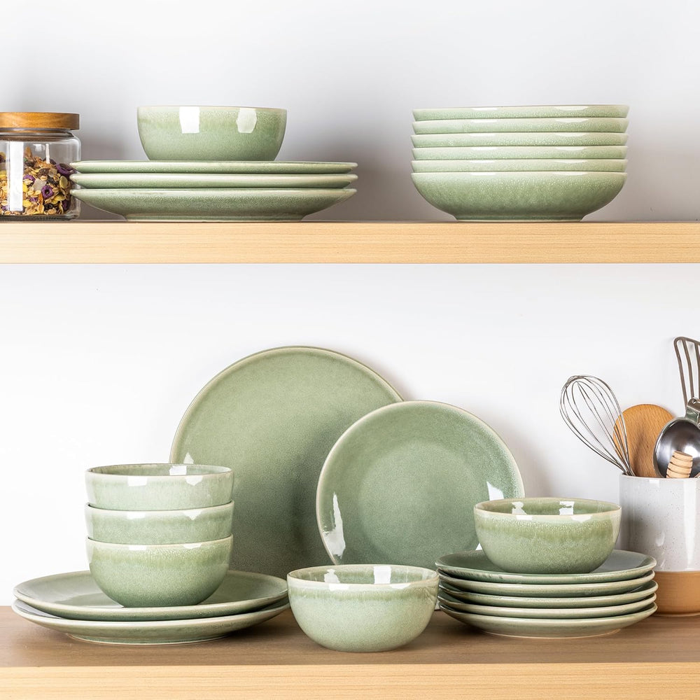 GBHOME Set de veselă ceramică pentru 6 persoane, set de 24 de piese farfurii și boluri pictate manual, vase din gresie rezistente la zgârieturi, potrivit pentru mașina de spălat vase și cuptorul cu microunde