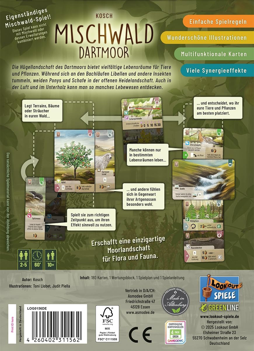 Lookout, Pădure mixtă: Dartmoor, Joc de bază, Joc de familie, Joc de cărți, 2-5 jucători, Vârste 10+, 60 de minute, Germană