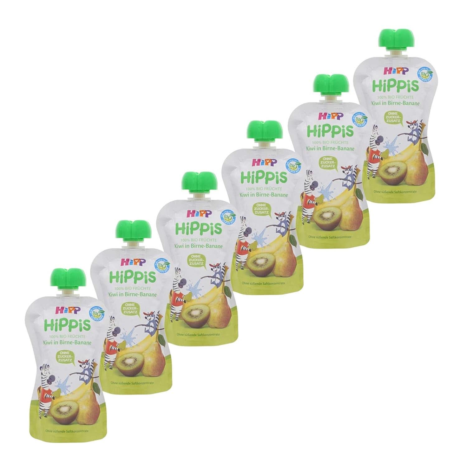 Bolsas exprimibles Hipp Super-Hippis, granada acerola en manzana-frambuesa, fruta 100% orgánica sin azúcares añadidos, 6 bolsas de 100 g Madre e Hijo Naty Shop 6 x 100 gramos Kiwi, pera, plátano