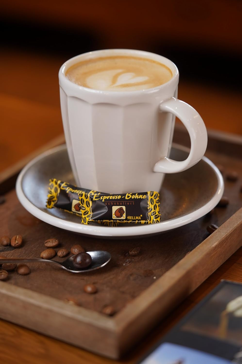 Boabe de espresso Hellma în ciocolată neagră - 40 de boabe acoperite individual cu ciocolată - 1,1 g fiecare - Cutie de depozitare - pentru cafenele și restaurante