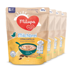 Papilla de Leche Milupa Stracciatella - Cereal para bebés sin gluten y sin aceite de palma - Sin conservantes ni colorantes - A partir de 8 meses - 4 x 400 g