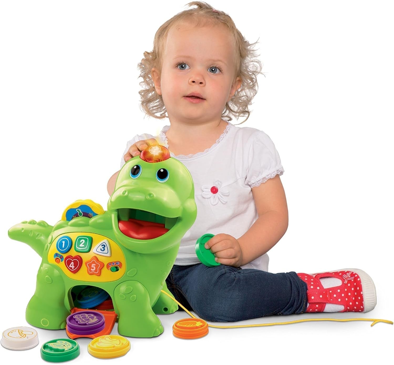 Vtech Baby Feed Me Dino - Dinozaur vorbitor pentru hrănire și învățare, cu cântece, butoane și joc de întrebări - Pentru copii cu vârsta cuprinsă între 12-36 luni Jucarii Bebe Naty Shop