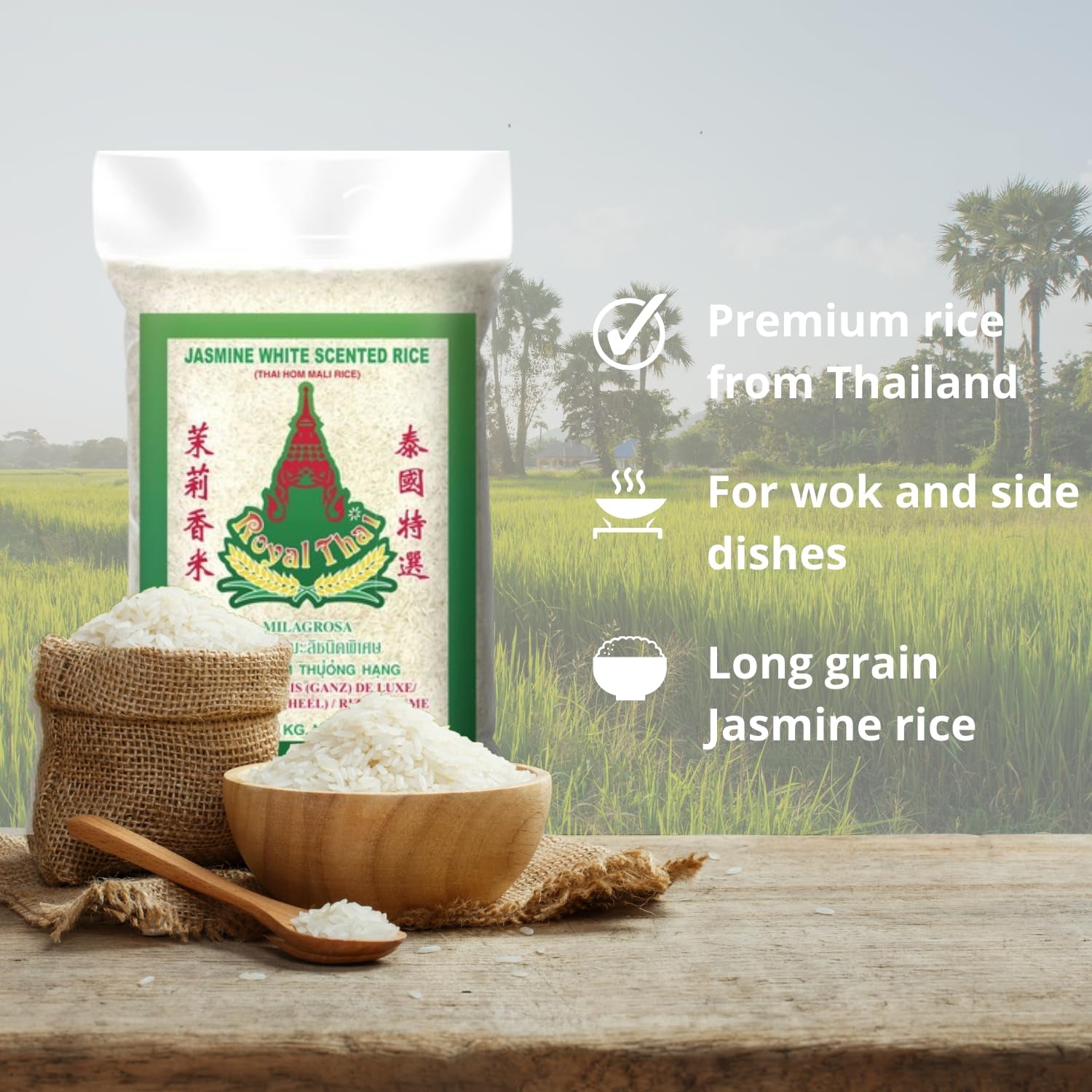 ARROZ ROYAL THAI - Arroz de grano largo perfumado con jazmín - 10 x 1 KG - Multipack