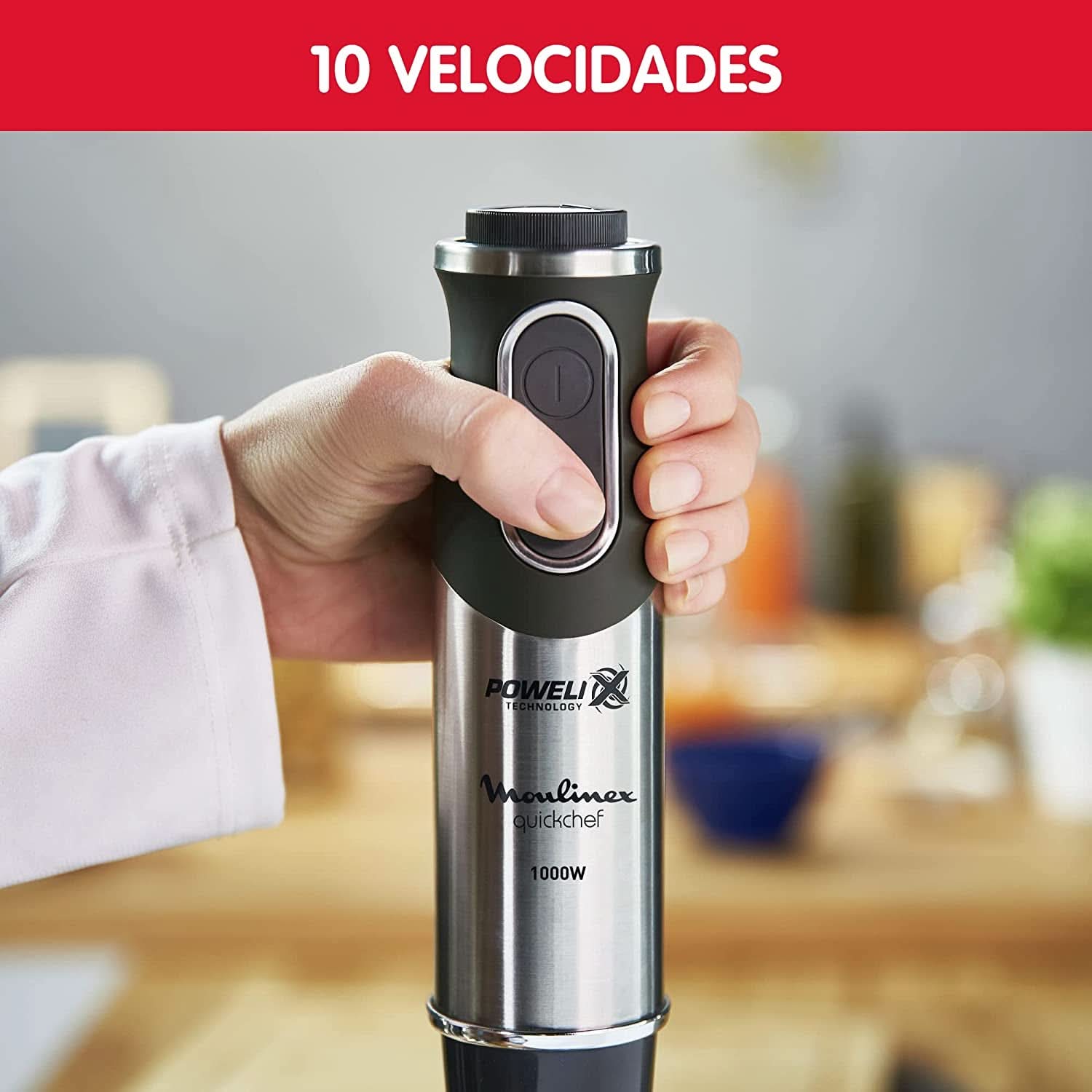 DD6558 DD655810 Batidora de mano Quickchef 3 en 1, tecnología Powelix, 3 Zubehörteile, Edelstahl, Stahl/Negro Cocina Naty Shop