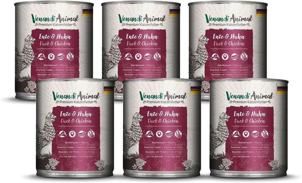 Venandi Animal Premium Hrană umedă pentru pisici, Tasting Pack III, pui, curcan, vită, pui + iepure, vițel, curcan, 6 X 200 G, fără cereale și naturală, 1.2 Kg