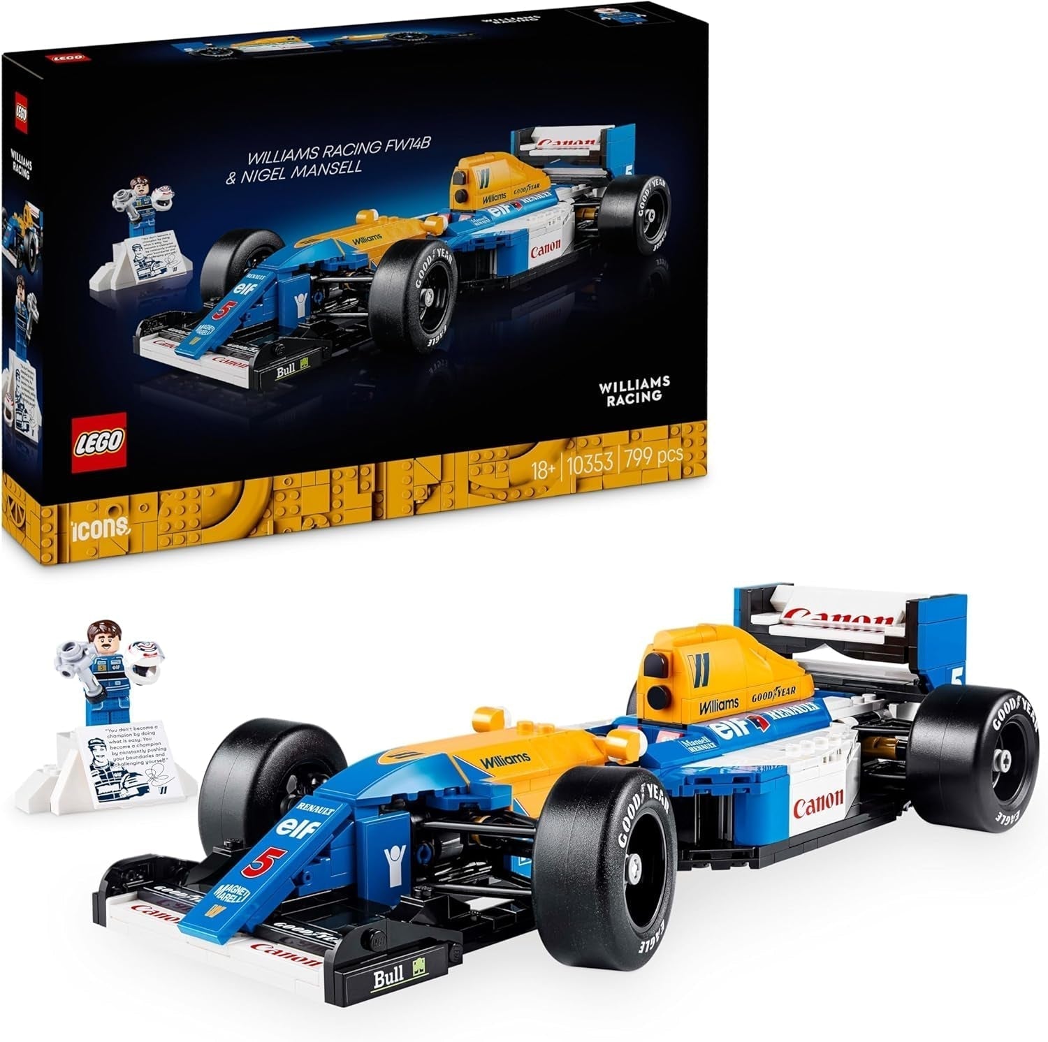 LEGO Icons Williams Racing FW14B con Nigel Mansell - Set de auto modelo F1 con minifiguras de pilotos de carreras coleccionables - Decoración de escritorio con soporte - Regalo para adultos y adolescentes fanáticos de los deportes de motor 10353 Juegos de construcción Besuche den LEGO-Store Default Title
