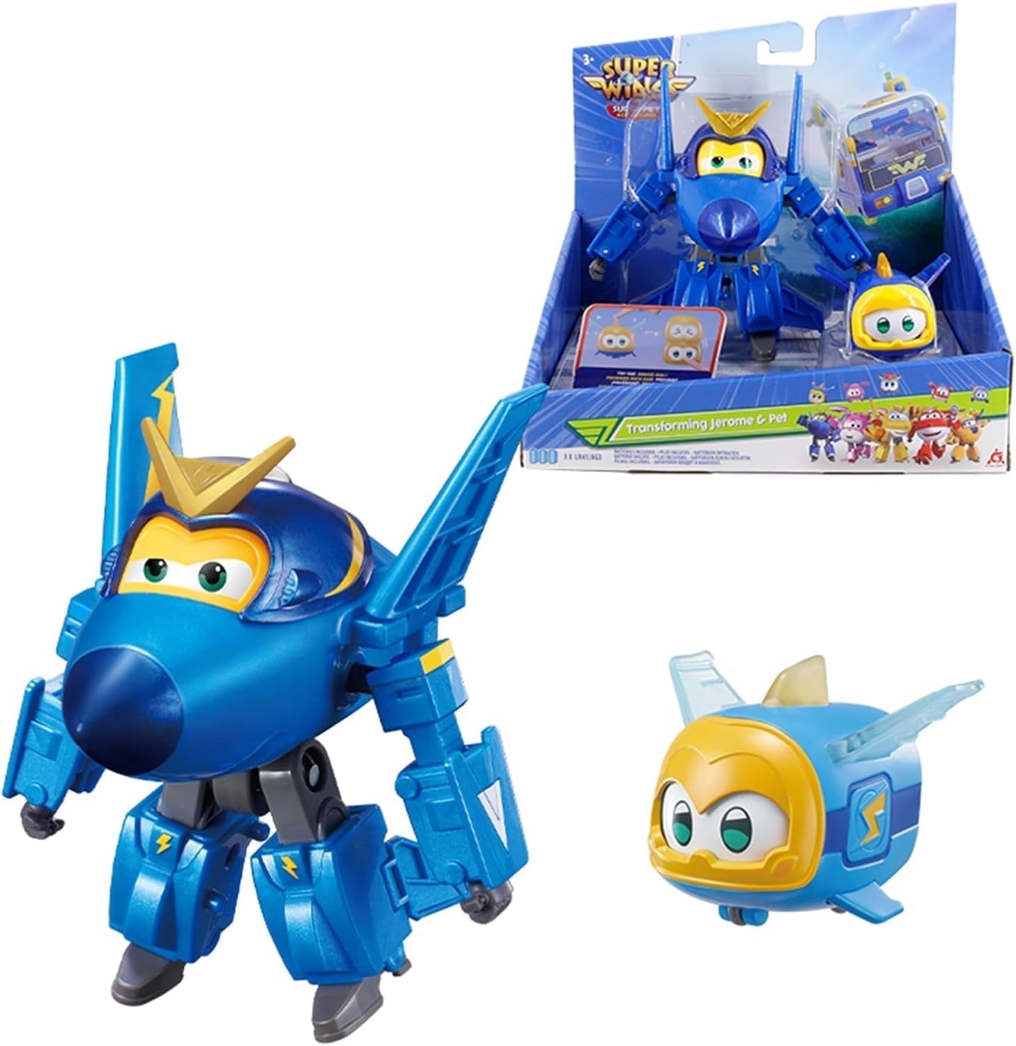 Super Wings EU770447 - Transforming Tino & Pet, figura de juguete transformable aprox. 14,5 cm y mascota con una altura de aprox. 4,3 cm, para niños mayores de 3 años Figuras de acción Naty Shop Jerome