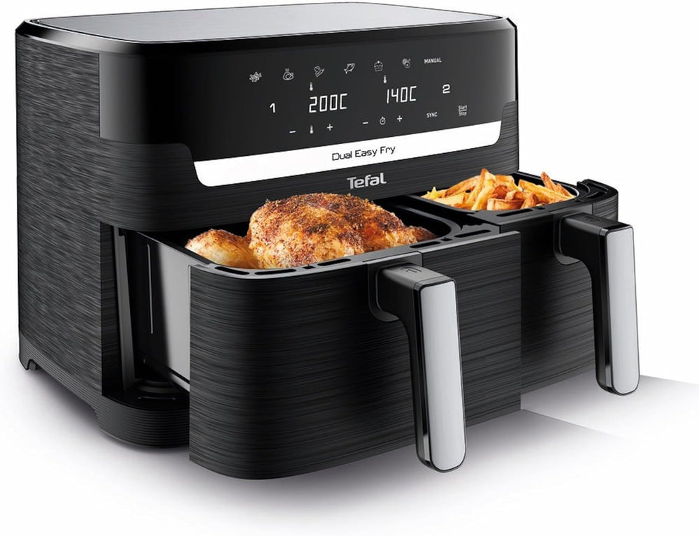 Freidora de Aire Caliente Tefal Dual Easy Fry con dos cámaras, capacidad 5,2/3,1 litros, dos cajones independientes, 7 programas Electrodomésticos Naty Shop Negro