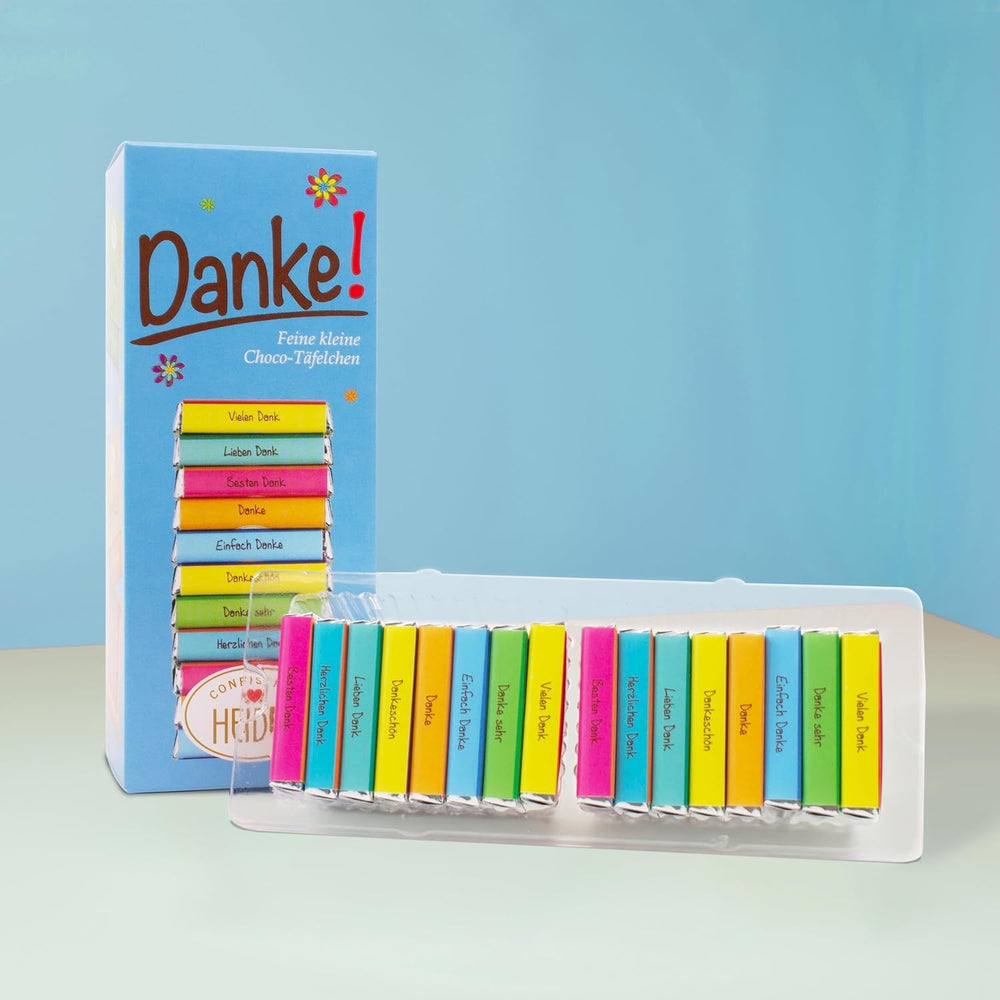 Barras de chocolate con leche Heidel Thank You 3x80 g, 16 minibarras de 5 g por paquete, Varias expresiones de agradecimiento, Exquisita idea de regalo