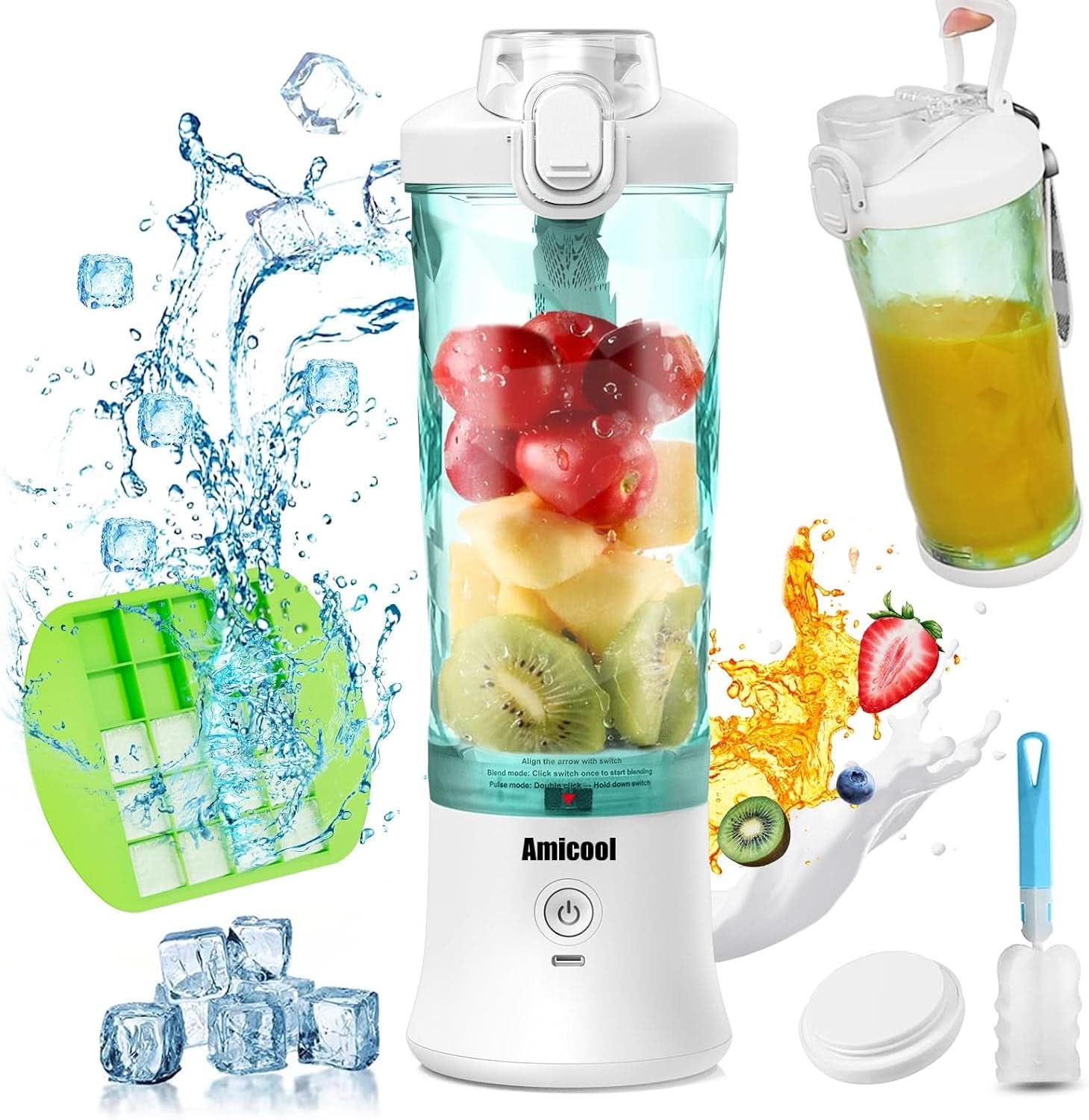 Batidora Smoothie Maker to Go, Mini Standmixer Tragbar Mit 6-Klingen Edelstahl, Enstafter Mit Reisedeckel, Batidora Portátil USB Elektrisch Botella 600Ml, Batidora Shaker Slushy Maker Wasserdichter Bucatarie Naty Shop