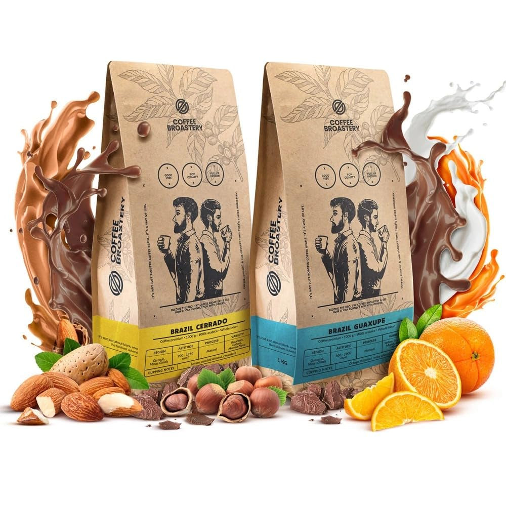 Set boabe de cafea 2x1kg 2000g | Brazilia Guaxupe | Brazilia Cerrado | Brazilia | Cafea specială | Proaspăt prăjită