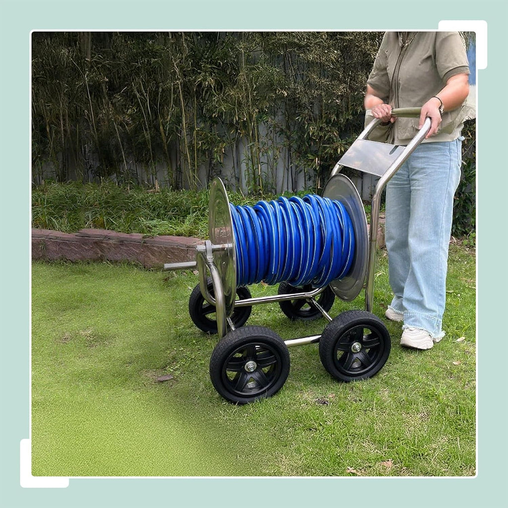 Cărucior furtun Relaxdays, până la 200 m, rolă mobilă pentru furtun, HL 100 x 73 x 57 cm, distribuitor furtun, oțel inoxidabil, argintiu