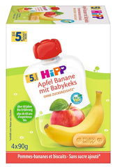 Bolsitas Hipp squeeze para bebés, papilla de frutas, melocotón de mango en plátano con avena, fruta 100% ecológica sin azúcares añadidos, 4 x 4 bolsas de 90 g Madre e Hijo Naty Shop 4 x 4 bolsas de 90 g Plátano con manzanas y galletas para niños