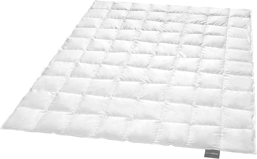 Traumnacht Basic Edredón de plumas ligero con plumón nuevo blanco (60%) y plumas (40%), DIN EN 12934, 135 X 200 cm, certificado Down Pass y Oeko-Tex, producido según el estándar de calidad alemán Edredones y edredones Naty Shop 90 por ciento plumón / 10 por ciento plumas Manta ligera de verano 155 X 220