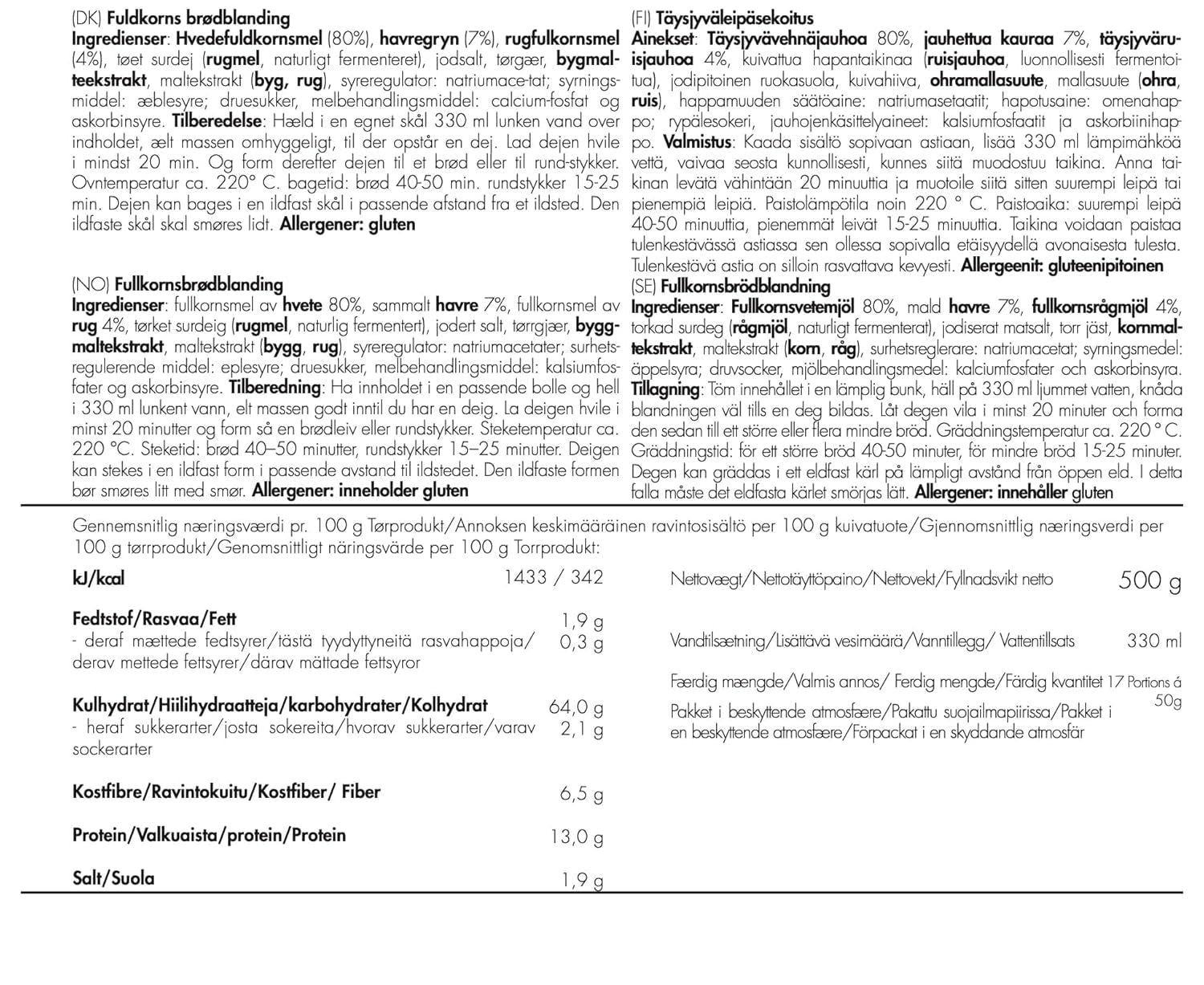 TREK'N EAT Vollkornbrotmischung Mezcla para hornear y cocinar Naty Shop