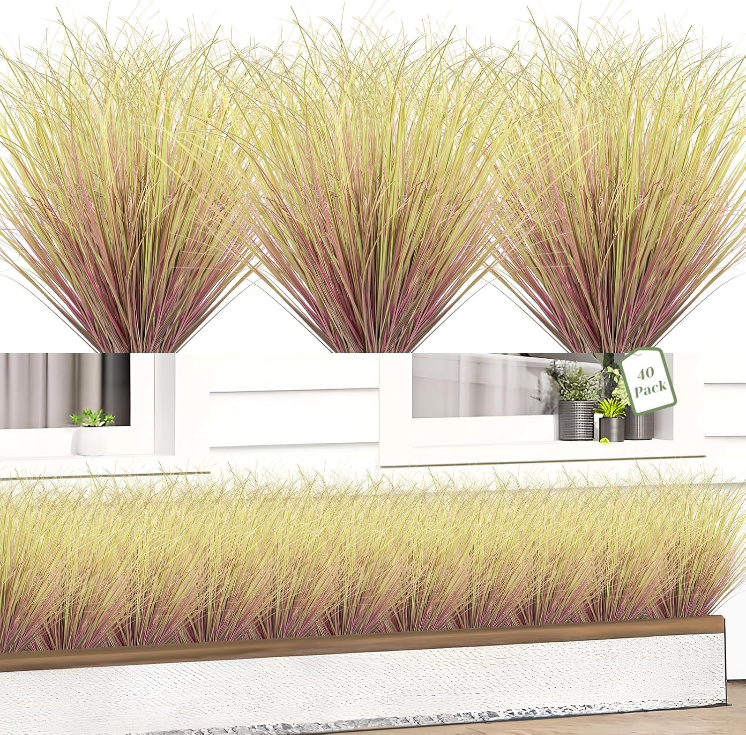 Künstliche Graspflanzen, Künstliche Sträucher, Weizengras, Künstliche Hohe Pflanzen Für Outdoor-Dekoration, Grüne Stiele, Unkraut Für Zimmer, Innenbereich, Heimdekoration (Grün-Roter Schwanz), 40