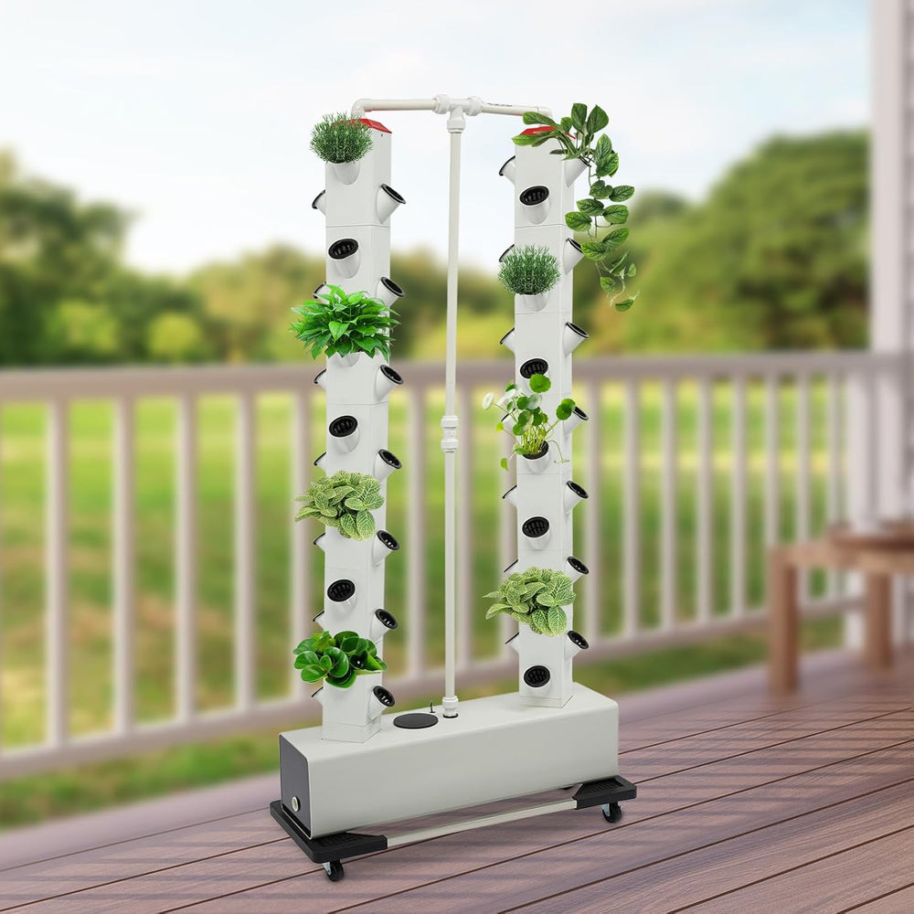 Sistema de cultivo hidropónico de 56 agujeros y 7 niveles Sistema de cultivo sin suelo Kit de cultivo Torre aeropónica Sistema de cultivo hidropónico con bomba de hidratación Adaptador de temporizador Cama de cultivo y maceta de malla