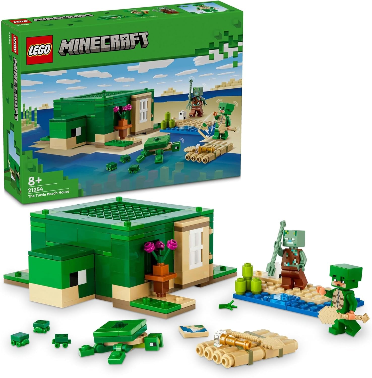 LEGO Minecraft La Casa de la Playa de la Tortuga, Casa de Juguete con Accesorios para Niñas y Niños de 8 Años, Set con Animales y Personajes de Videojuegos, Regalo para Gamers 21254 Juegos de Construcción Besuche den LEGO-Store Single