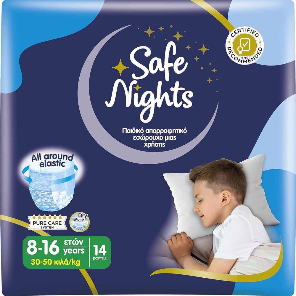 Safe Nights Girl, Ropa de dormir absorbente para niñas de 8 a 16 años (30 a 50 kg), paquete de 14