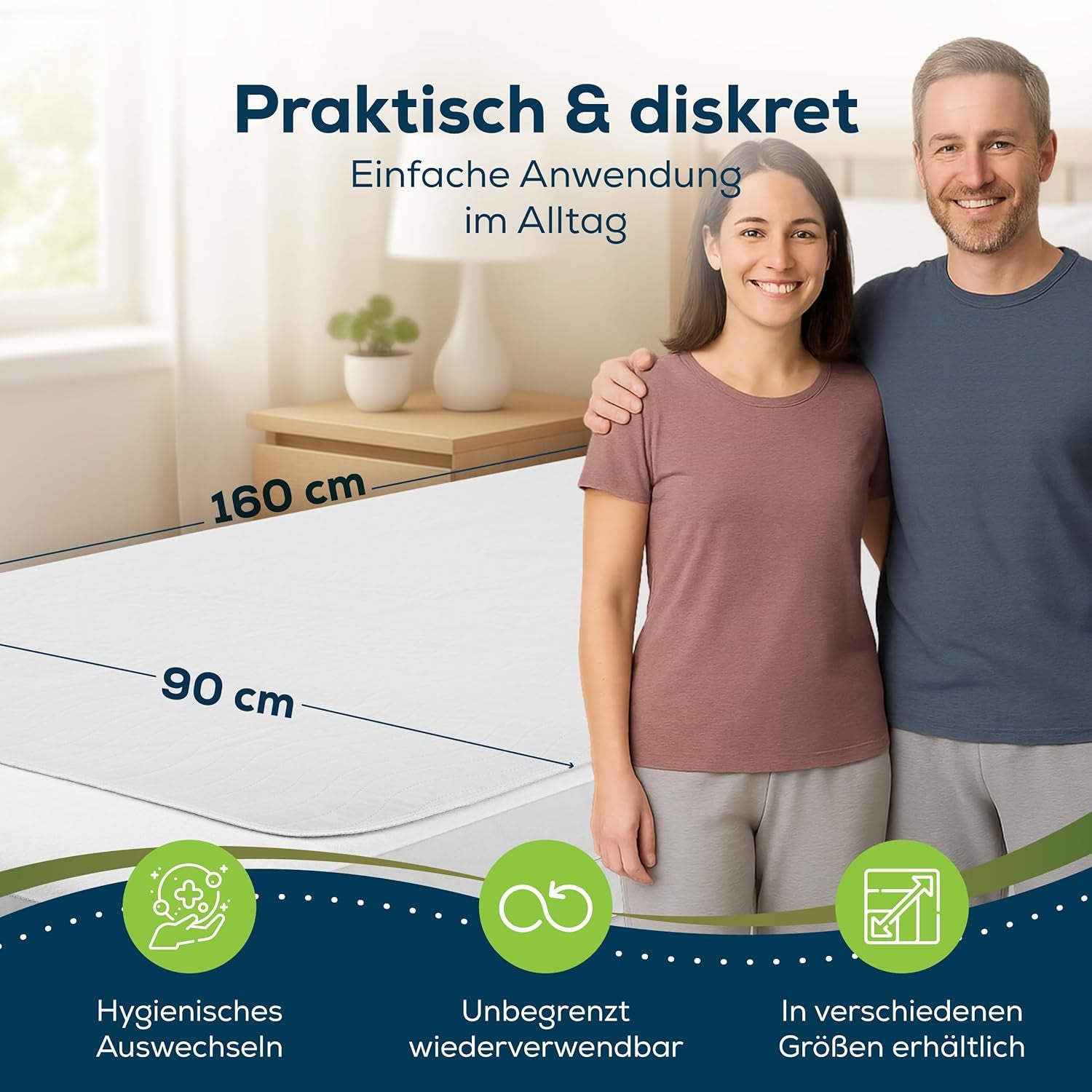 Sensalou Colchón para Incontinencia 90x160cm Colchón para Incontinencia Impermeable Lavable Transpirable