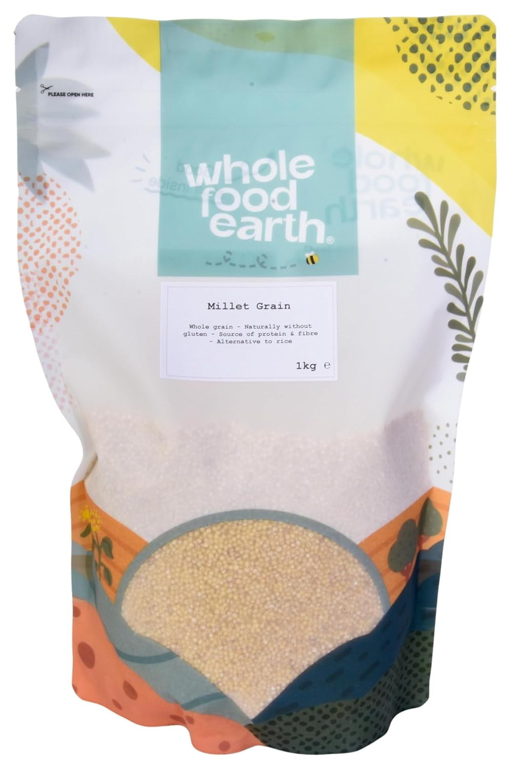 Mijo integral Earth - sin OGM - natural - vegano - sin lácteos - sin azúcares añadidos - 1 kg