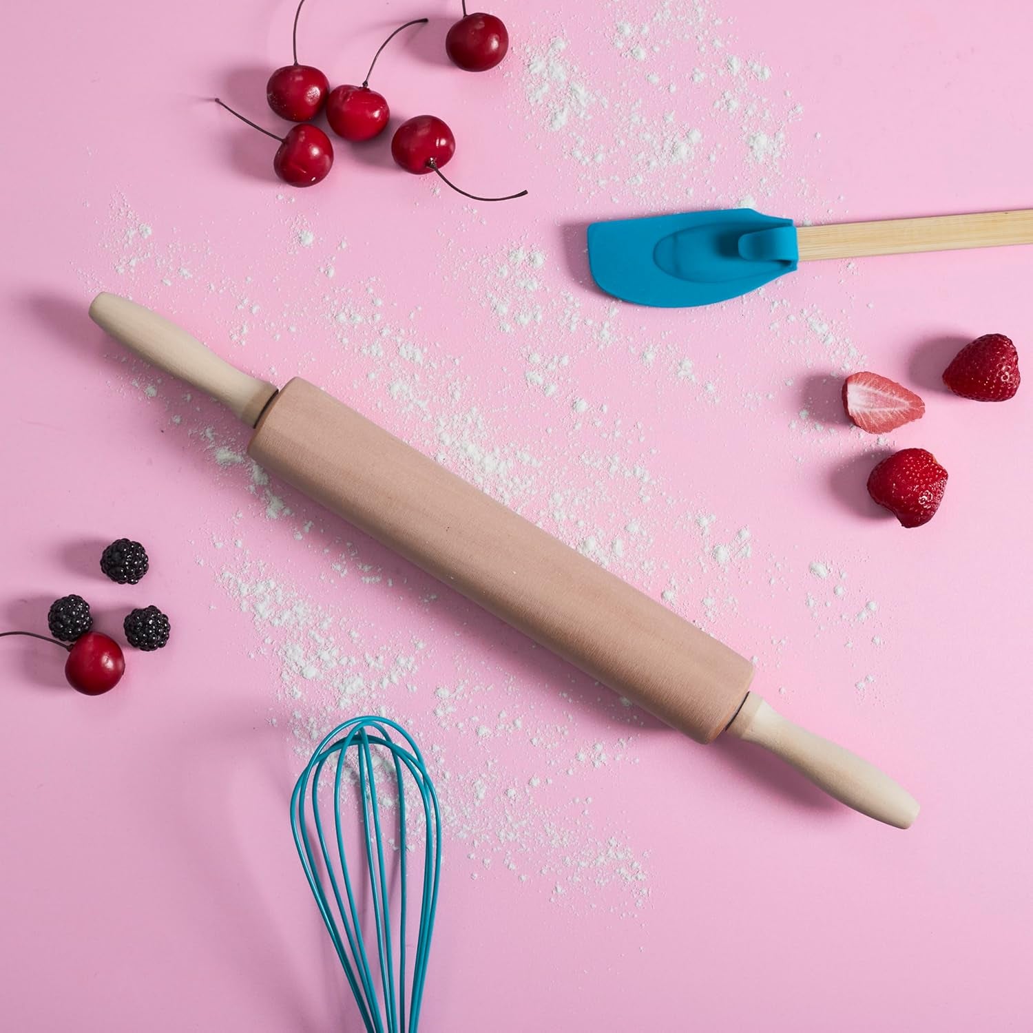 , KP5715, Rodillo de Madera, Ergonómico y Fácil de Limpiar, Ideal para Extender Masa y Galletas, Dimensiones 44,5 cm, Color Marrón