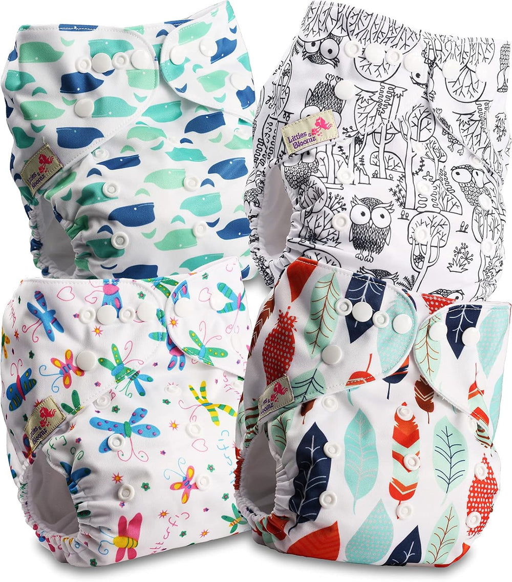 Littles and Bloomz FLP2-0406 Pañal reutilizable con clip estándar, 4 pañales