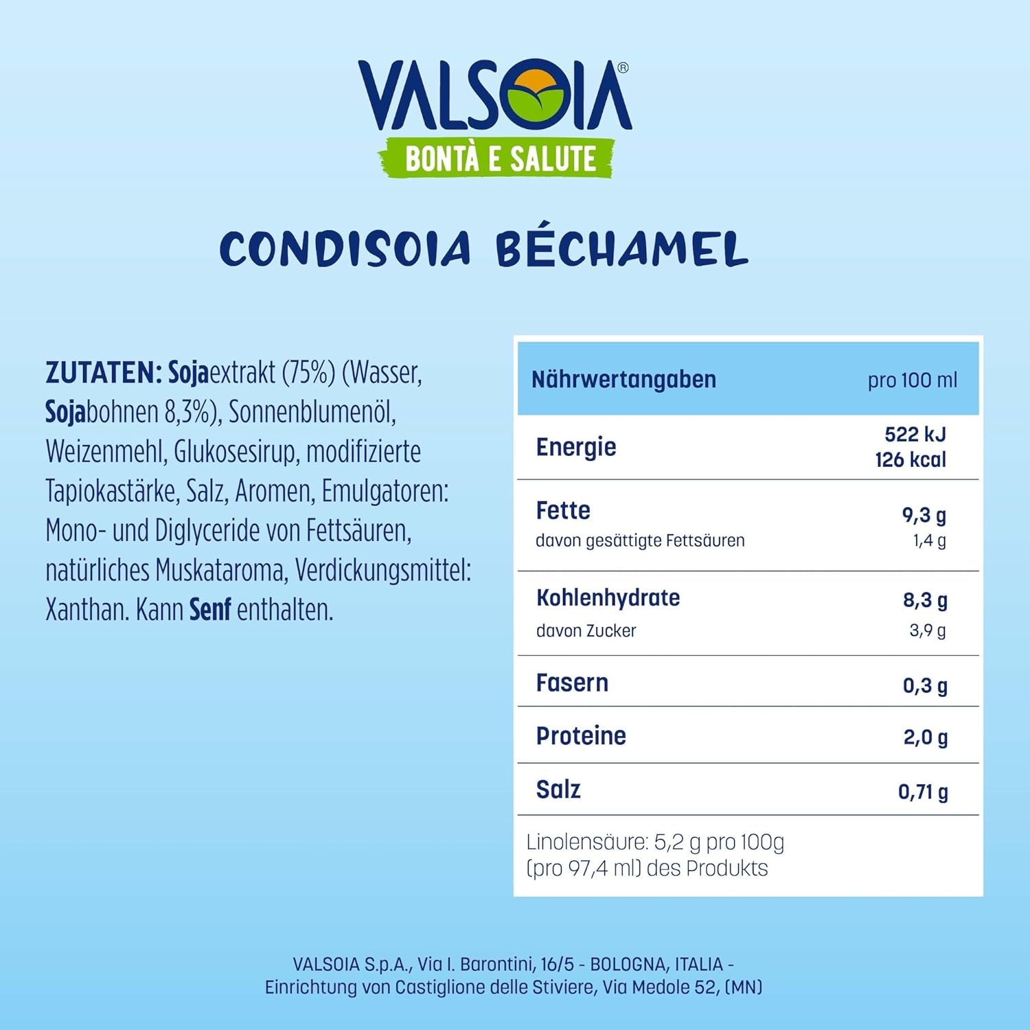 Acondicionador bechamel, Bechamel sin lactosa, Versátil en la cocina, Ideal para veganos y vegetarianos, 6 x 200 ml