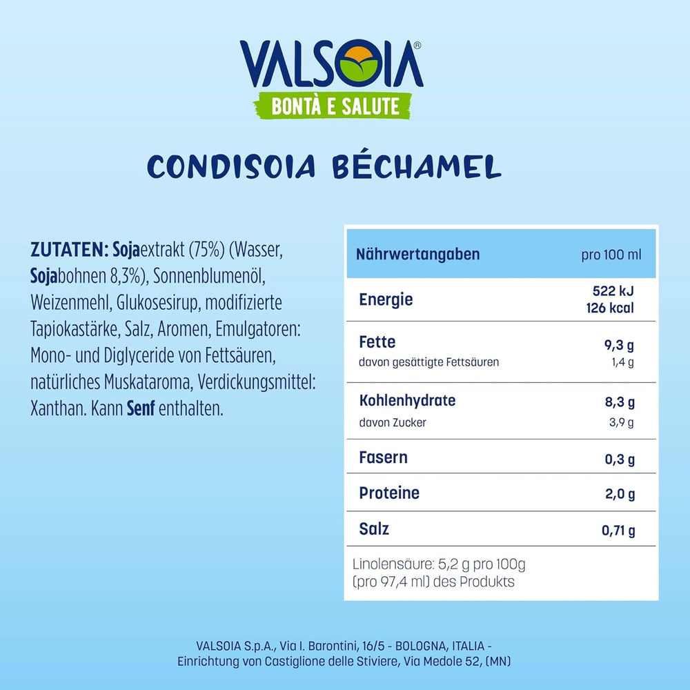 Acondicionador bechamel, Bechamel sin lactosa, Versátil en la cocina, Ideal para veganos y vegetarianos, 6 x 200 ml
