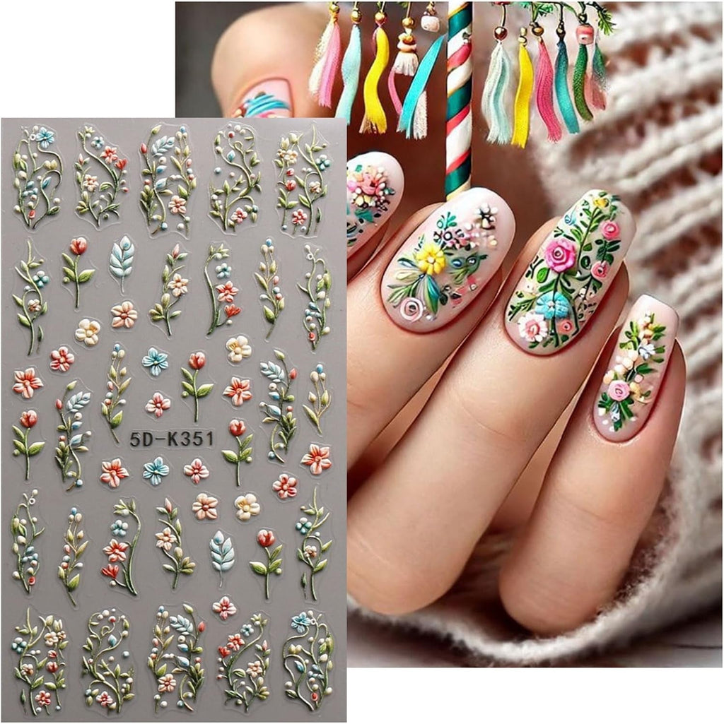 JMEOWIO 3D Nagelsticker Blumen Nail Art Sticker Selbstklebend Nagelaufkleber 5D Stereoskopisch Herbst Blumen Dekoration Nageldesign Zubehör 4 Blatt