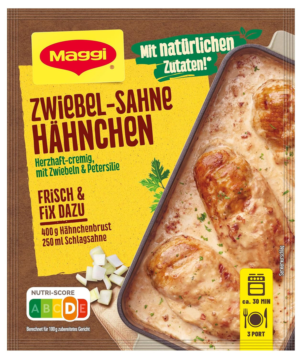 MAGGI Fix para Zwiebel-Sahne Hähnchen, Würzmischung, con ingredientes naturales*, para 3 porciones, 1 paquete (1 x 26 g)
