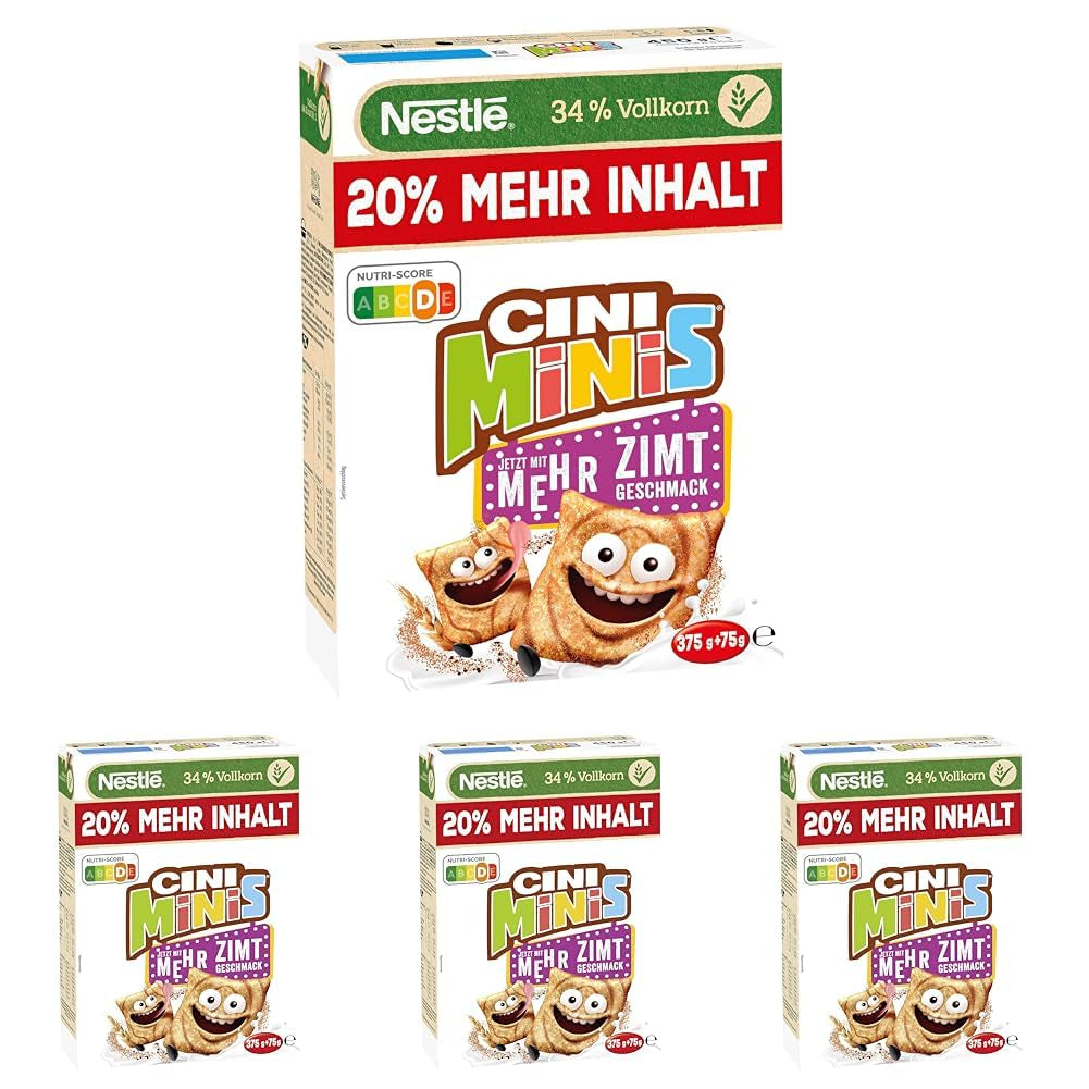Nestlé CINI MINIS, Muesli con Canela, 37% Cereales Integrales Vitales, con Vitaminas, Calcio y Hierro, Copos Crujientes, Paquete de 7 (7x375g)