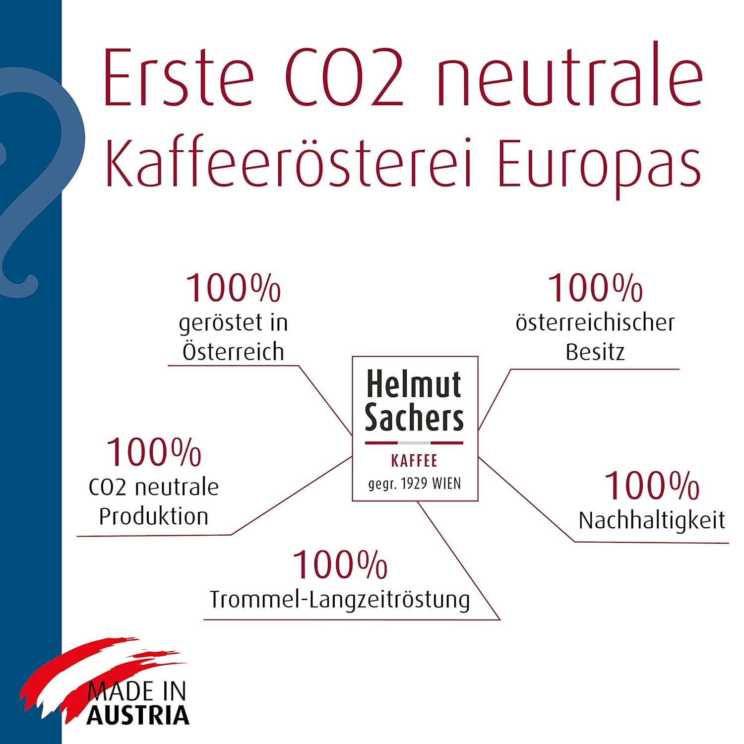 Helmut Sachers Kaffee - Mezcla Vienesa, Fuerza 3/5, 100% Arábica, Café En Grano Entero, 6 X 500G Naty Shop