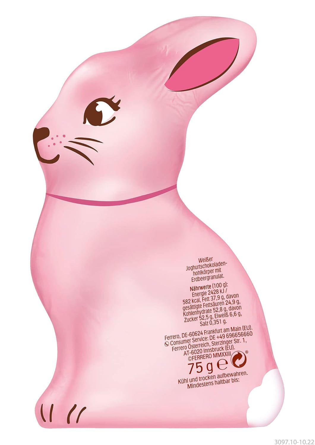 Ferrero Osterhase | 75G| Weiße Joghurtschokolade Mit Fruchtigen Erdbeercrisps | Pascua | Österhas | Geschenk Aus Schokolade en la tienda Hasenform Naty