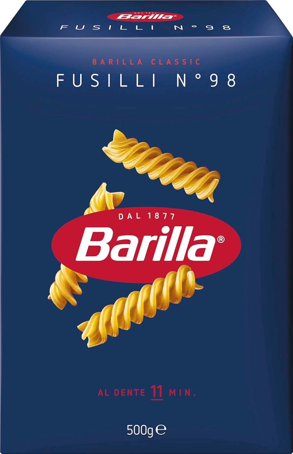 Barilla Pasta Classic Fusilli No. 98 de trigo duro de alta calidad, siempre al dente, Chili, Spaghetti, Fusilli, Penne, Italiano, 500g