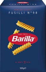 Barilla Pasta Classic Fusilli No. 98 de trigo duro de alta calidad, siempre al dente, Chili, Spaghetti, Fusilli, Penne, Italiano, 500g