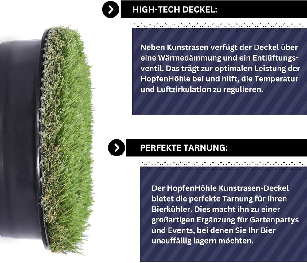 Hopfenhöhle Kunstrasen-Deckel I Innovatives Design I Wetterfest Und Uv-Stabil I Inklusive Wärmedämmung Und Entlüftungsventil I Perfekte Tarnung