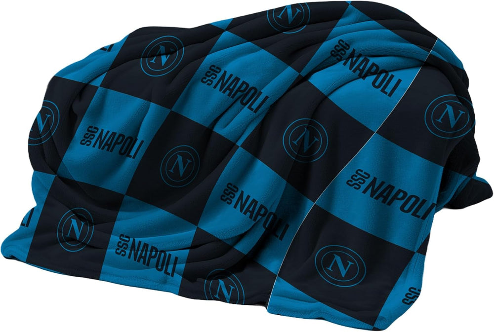 SSC Napoli Manta Suave con Logo, Manta Cálida para Sofá y Cama, Medidas 150 X 210 cm, Tacto Suave, Azul Claro, Producto Oficial Hermet Beds and Blankets