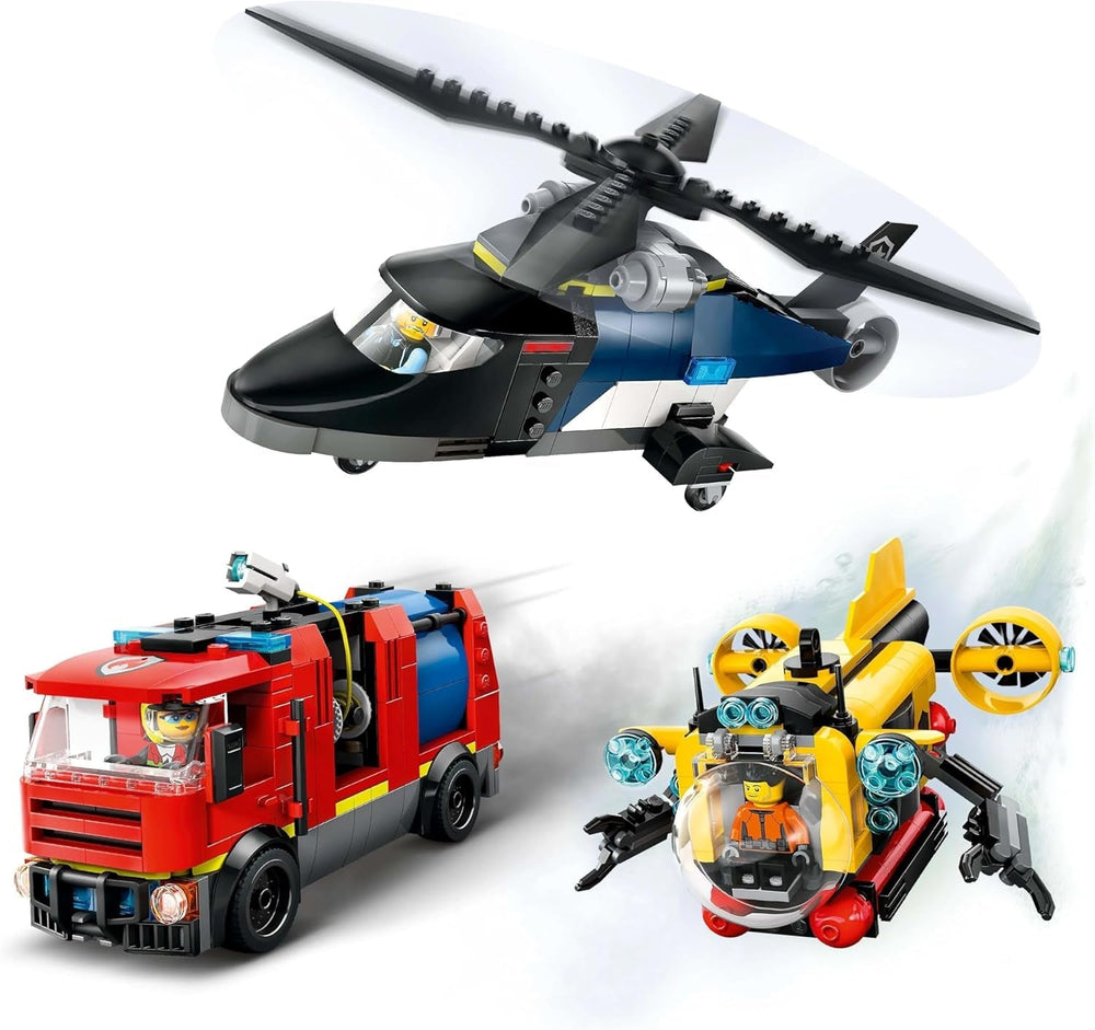 Set combinado LEGO City con helicóptero, coche león y submarino y 3 minifiguras - Vehículos de juguete para construir para niños y niñas a partir de 7 años - Regalo de cumpleaños y vacaciones 60462 Juegos de construcción Besuche den LEGO-Store