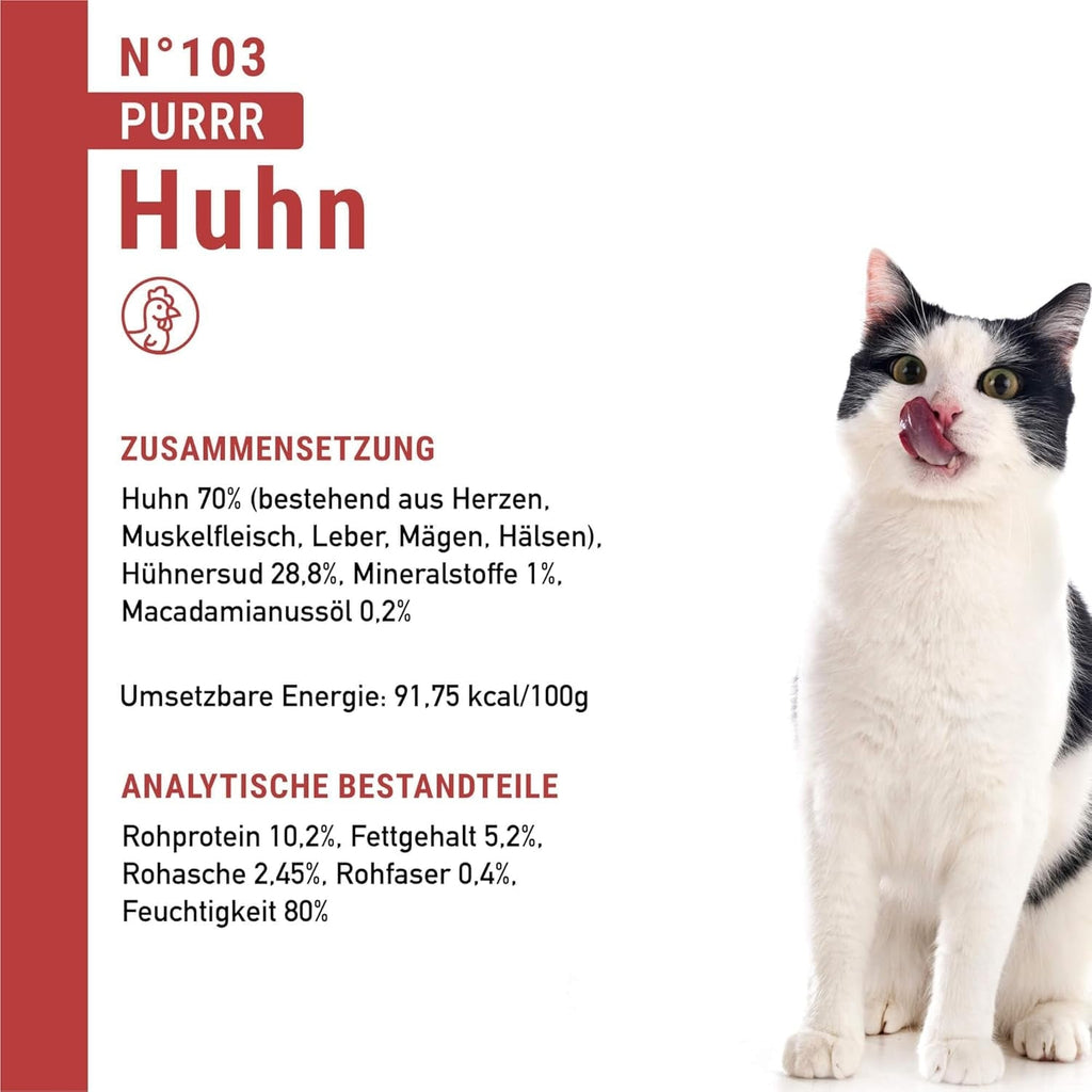 Catz Finefood Purrrr N° 103 Hrană umedă pentru pisici cu pui - Hrană umedă gourmet pentru pisica dvs. fără zahăr și cereale, fără gluten și monoproteică cu conținut ridicat de carne (24 X 85G Bag)