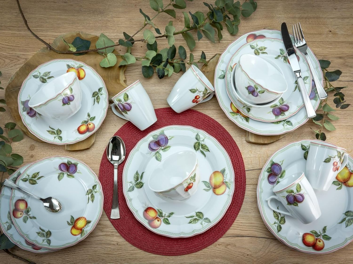 CreaTable, 16999, seria Flora ORCHARD, set de veselă cu 16 piese pentru 4 persoane, serviciu combinat din porțelan, potrivit pentru mașina de spălat vase și cuptorul cu microunde, fabricat în Europa