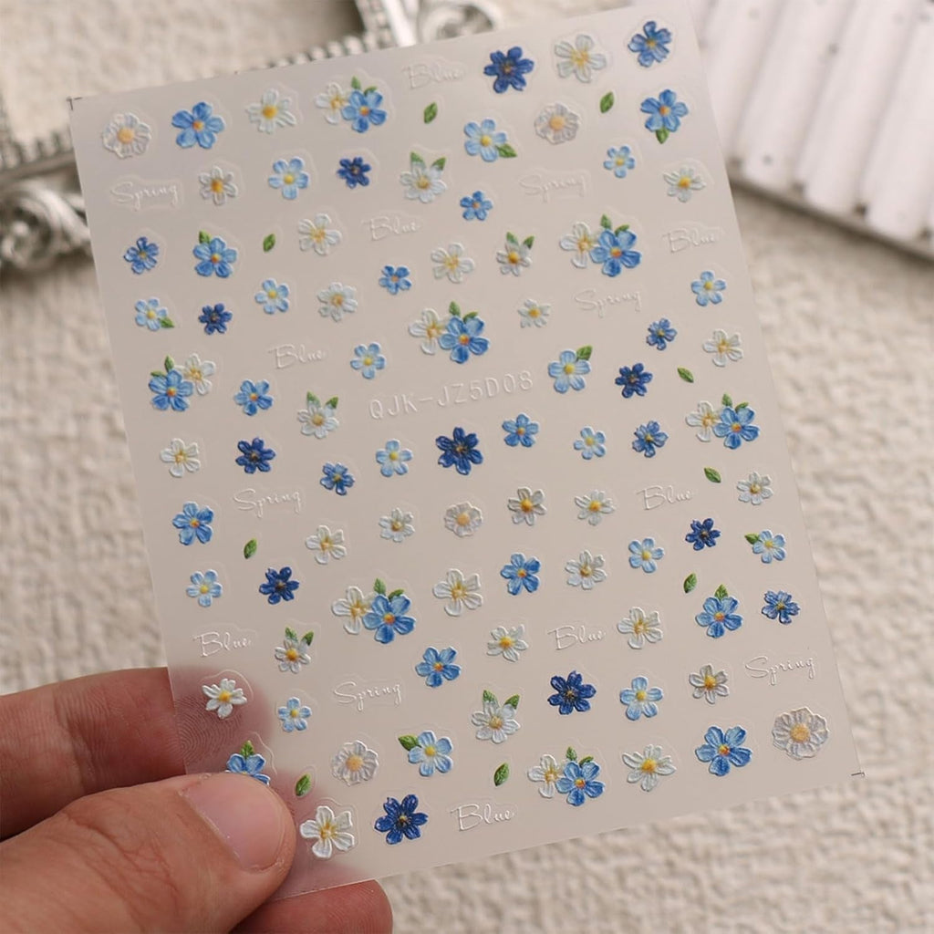 JMEOWIO 3D Nagelsticker Blumen Nail Art Sticker Selbstklebend Nagelaufkleber 5D Stereoskopisch Frühling Sommer Blumen Dekoration Nageldesign Zubehör 4 Blatt